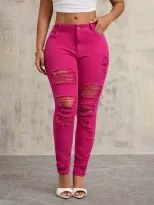 Slim Fit Ripped Jeans for Women Stretch Denim Tapered Leg Casual Style Wholesale Available bulk