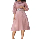 Plus Size Lace Hollow Out Pleated Dress Fashionable Elegant Sexy Perfect for Parties and Special