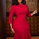 Elegant High Waisted Asymmetrical Dress Fashionable Slant Neck Three Quarter Sleeves Suitable fo