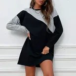 Color Block Long Sleeve Sweatshirt Dress Loose Fit Autumn Style Casual Wear Wholesale Available