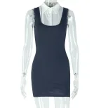 Elegant Color Block Bodycon Dress Sleeveless V Neck Short Length Perfect for Parties and Events