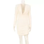 Elegant Womens Bodycon Dress Low V Neck Waist Defining Solid Color Office Wear Chic Style Wholes