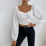 Casual Womens T Shirt Long Sleeve Waist Defined Short Crop Spring Summer Fashion for Parties and