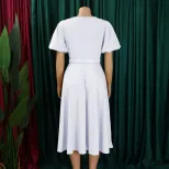 Plus Size Womens Dress Fashionable Puff Sleeve High Waist Flared Skirt Summer Occasion Wholesale