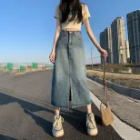 2024高腰显瘦中长款牛仔女春夏季新款百搭修身开衩包臀牛仔裙