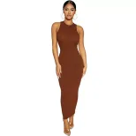 Womens Fashion Sleeveless Bodycon Dress Round Neck Elegant Fit Color Block Design Perfect for Pa