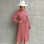 Long Sleeve Floral Print Bodycon Dress for Women High Neck Slim Fit Elegant Style Perfect for Pa