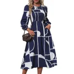 Floral Long Sleeve Dress Autumn Collection European and American Style Comfortable Fabric Wholes