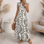 Casual Floral Print V Neck Short Sleeve Cake Dress Bohemian Style Perfect for Summer Vacations W