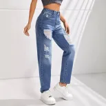 Womens Casual Slim Fit Ripped Straight Leg Jeans Comfortable Denim Fabric Perfect for Everyday W