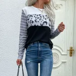 Leopard Print Long Sleeve Top Casual Style Autumn Fashion Womens Apparel Wholesale Available