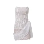 Womens Sexy Lace Mesh Off Shoulder Bodycon Dress Elegant Sheer Design Slim Fit Perfect for Fall