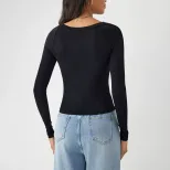 Womens Slim Fit High Stretch Knit Long Sleeve T Shirt Casual Fashion Spring Summer Collection Wh