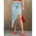 High Waisted Split Hem Denim Skirt Bodycon Fit Casual Style Versatile for Everyday Wear Wholesal
