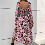 Floral Print Backless Dress Fashionable Elegant Comfortable Spring and Autumn Wear Wholesale Ava