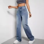 High Waisted Denim Trousers Casual Chic Style Versatile Fit European and American Fashion Wholes