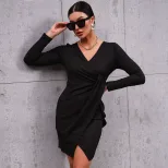 Black V Neck Long Sleeve Bodycon Dress Stylish Slim Fit Versatile for Casual or Formal Occasions