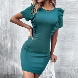 Ruffle Hem Bodycon Mini Dress Slim Fit Elegant Design Comfortable Fabric Perfect for Parties or