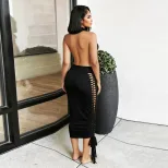 Summer Womens Dress Fashionable Halter Neck Backless Unique Tie Design Bodycon Style Perfect for