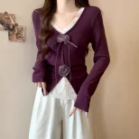 Lace Panel Long Sleeve T Shirt for Women Slim Fit Waist Design Autumn Fashion