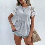 Lace Hollow Short Sleeve Top Summer Style Womens Fashion Wholesale Available low MOQ fast shippi
