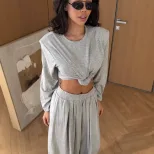 Womens Soft Modal Two Piece Set Loose Fit Top and Cuffed Pants Casual Style for Spring and Autum