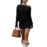 Off Shoulder Bodycon Dress Slim Fit Black Stylish Spring Summer Perfect for Work or Casual Occas