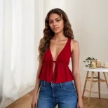 Womens Sexy V Neck Sleeveless T Shirt Summer Casual Style Lightweight Fabric Trendy Design Whole