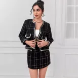 Chic Two Piece Set Elegant A Line Skirt Stylish Tweed Fabric Vintage Inspired Perfect for Partie
