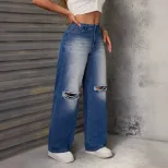 High Waisted Ripped Straight Leg Wide Leg Womens Jeans Casual Style Trendy Design Comfortable Fi