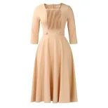 Plus Size Womens Dress Elegant Solid Color Ruffled Design Square Neck High Waist Fashion for Cas