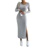 Chic Midi Bodycon Dress Slim Fit Side Slit Comfortable Fabric Spring Summer Casual Wear for Peti