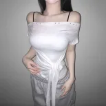 Off Shoulder Crop Top Slim Fit Short Sleeve Casual Summer Style low MOQ ready to ship