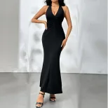 Elegant V Neck Backless Maxi Dress Sexy Party Ready Sophisticated Style Perfect for Evening Even