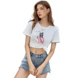 Loose Fit Cartoon Print T Shirt Round Neck Cute Design Casual Style Perfect for Girls Wholesale