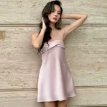 Off Shoulder Satin Mini Dress Solid Color Backless Spring Chic and Elegant for Parties Wholesale