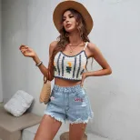 High Waisted Distressed Denim Shorts Embroidered Casual Frayed Hem Summer Fashion for Women Read