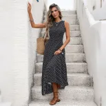 French Vintage Sleeveless Backless Dress Polka Dot Design Waist Defining Fit Ideal for Summer Va