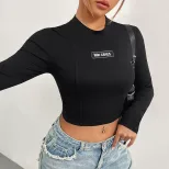 Slim Fit Solid Color Turtleneck Long Sleeve T Shirt Womens Autumn Winter Streetwear Casual Style