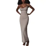 Womens Bodycon Dress Sexy Low Cut Solid Color Slim Fit Elegant Style Perfect for Parties and Eve