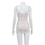 Lace Hollow Out Bodycon Mini Dress Sexy Slim Fit Spaghetti Straps Elegant Design Perfect for Par