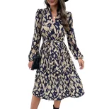Navy Blue Long Sleeve Ruffled Floral Dress for Women Casual Autumn Wear Low MOQ factory direct