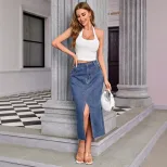 Denim Skirt High Split Casual Style Comfortable Fit Perfect for Summer Outings Wholesale Availab