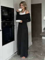 Long Sleeve Color Block Layered Vest Dress Sexy Modal Fabric Elegant Design Perfect for Parties