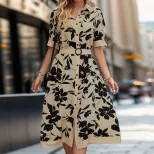 Floral Print Summer Dress Womens Casual Shirt Dress Lightweight Short Sleeve Trendy Design Whole