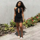 Summer Womens Dress Sexy Hollow Out Backless Ruffle Hem Bodycon Fit Perfect for Parties and Nigh