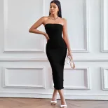 Strapless Bodycon Dress Solid Color Elegant Summer Beachwear Perfect for Parties and Casual Outi