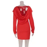 Elegant Red V Neck Backless Dress Slim Fit Solid Color Sophisticated Style Perfect for Parties a