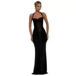 Chic Womens Maxi Dress Halter Neck Sheer Mesh Solid Color Flowing Design Perfect for Parties and