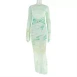 Elegant Womens Long Dress Slim Fit Ruffled High Neck Floral Print Perfect for Office or Casual O